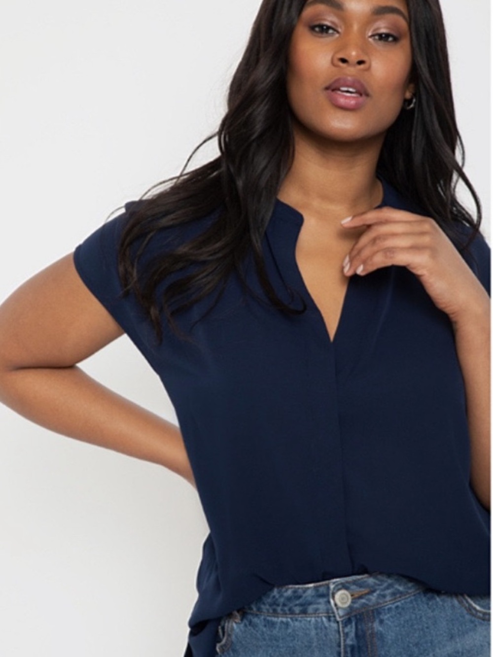 NWT ELOQUII Navy Short-Sleeve V-Neck Women's Top Size 20